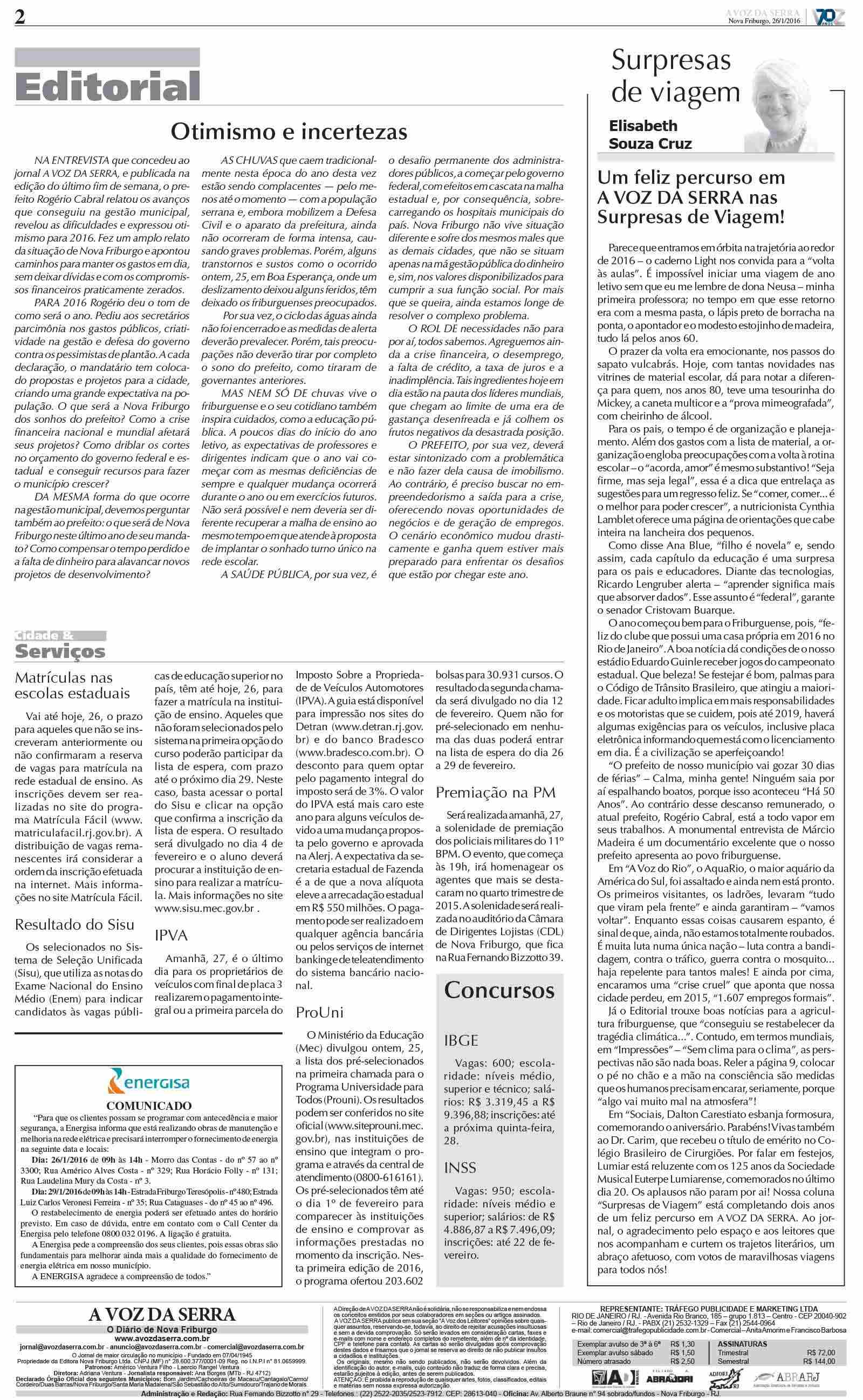 Edição De 26 De Janeiro De 2016 Jornal A Voz Da Serra