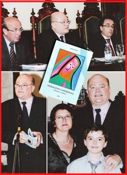 Paisagens Saborosas, novo livro de André Freire é lançado e já faz sucesso em Portugal
De forma festiva e bastante concorrida no último dia 18, sexta-feira, no Salão Nobre dos Paços do Município de Lamego, em Portugal – espaço equivalente como se fosse no Brasil a um auditório nobre da Prefeitura ou Câmara Municipal –, aconteceu o esperado lançamento de Paisagens Saborosas, segundo livro do bom dr. André Freire, médico dos bons, jornalista e escritor admirado, além de figura das mais sensacionais que residiu aqui por Nova Friburgo até alguns anos atrás.
Em alguns dos momentos marcantes desta festa de lançamento, vemos na primeira foto o escritor e presidente do Rotary Club de Peso da Régua, Mário Mendes, que fez a apresentação da publicação, ao lado do autor, nosso querido dr. André Freire, mais Antonio Carreira, vice-presidente da Câmara Municipal de Lamego. Já na segunda foto, vemos dr. André Freire recitando o poema A Senhora que sorri, um dos destaques do livro, cujo prefácio foi feito de forma muito ap Paisagens Saborosas, novo livro de André Freire é lançado e já faz sucesso em Portugal
De forma festiva e bastante concorrida no último dia 18, sexta-feira, no Salão Nobre dos Paços do Município de Lamego, em Portugal – espaço equivalente como se fosse no Brasil a um auditório nobre da Prefeitura ou Câmara Municipal –, aconteceu o esperado lançamento de Paisagens Saborosas, segundo livro do bom dr. André Freire, médico dos bons, jornalista e escritor admirado, além de figura das mais sensacionais que resid