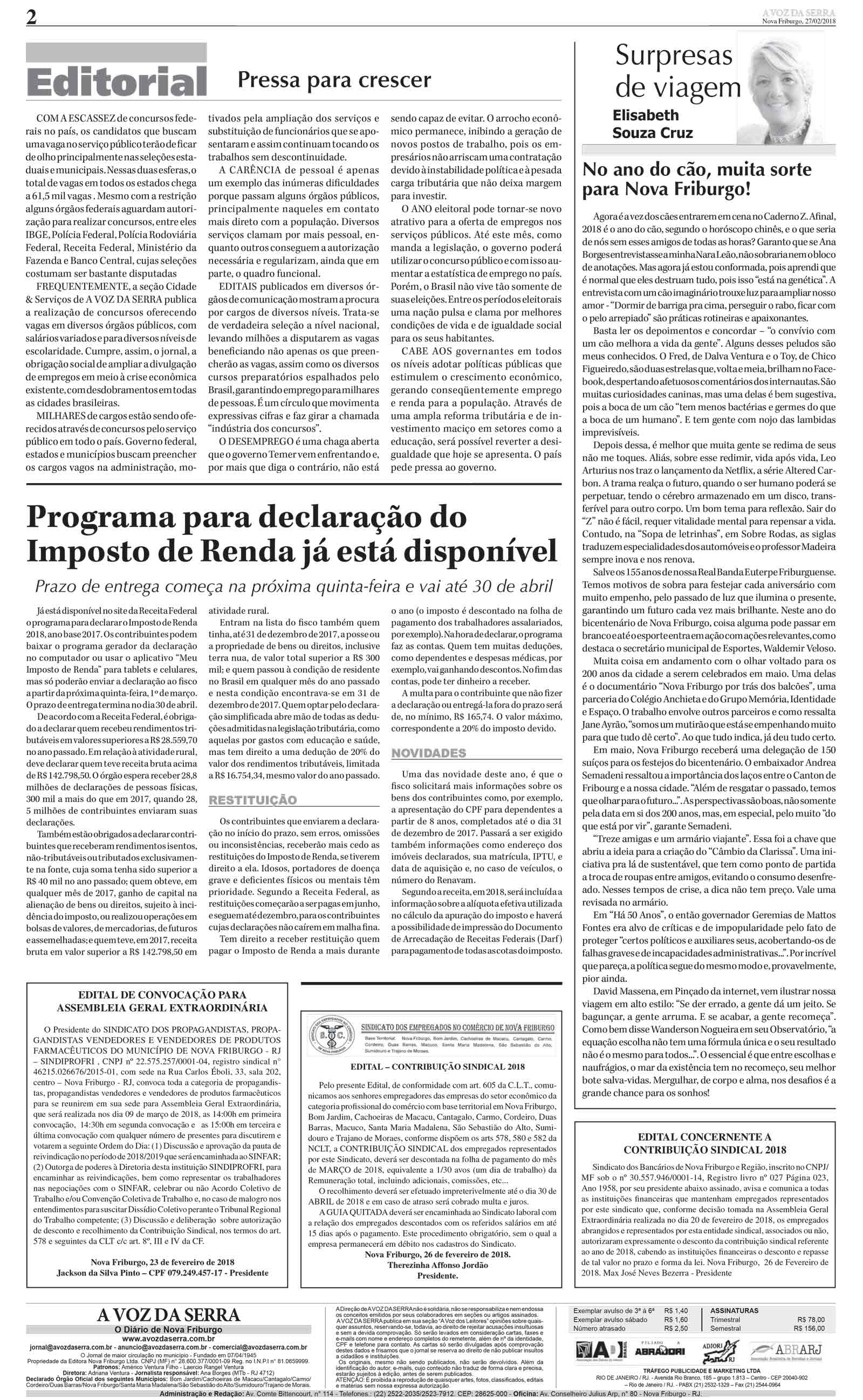 Edição De 27 De Fevereiro De 2018 Jornal A Voz Da Serra