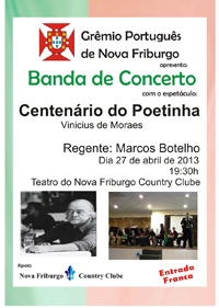 Banda do Grêmio Português apresenta concerto pelo Centenário de Vinícius de Moraes dia 27