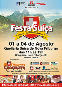 Dia Nacional da Suíça será comemorado  com Festa Suíça e Festival do Chocolate