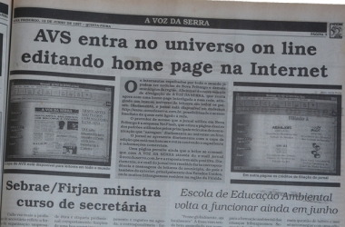 A notícia da criação do site na página 3 da edição de 12 de junho de 1997 (Foto: Arquivo AVS)