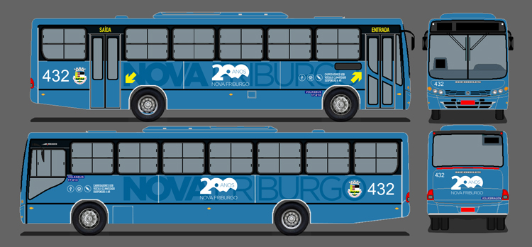 Como ficarão os novos ônibus com a logo dos 200 anos (Foto: Divulgação Faol)