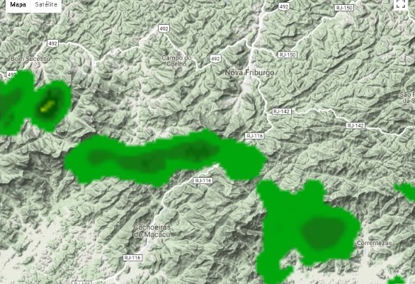 O radar meterorológico do estado em tempo na tarde desta sexta (reprodução internet)