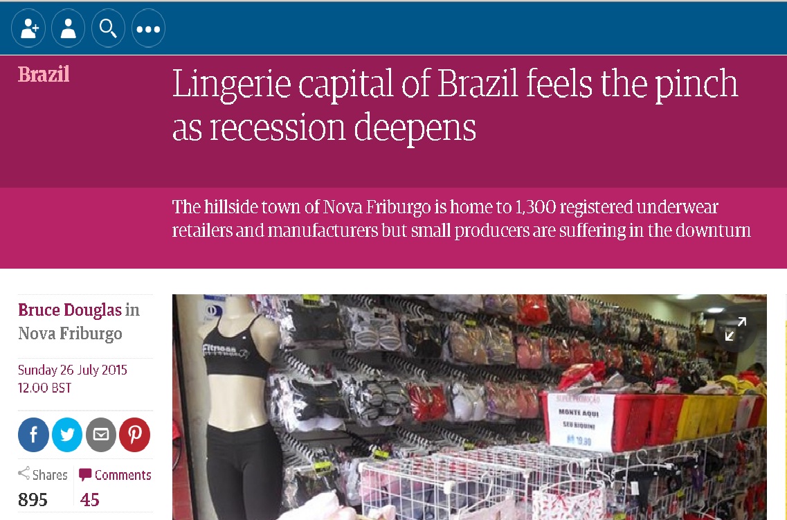 A página na internet do The Guardian com a matéria sobre o polo de moda íntima de Friburgo
